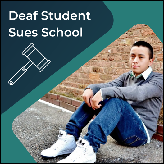 Deaf Student Sues School. Image of Miguel Luna Perez sitting against brick wall
										